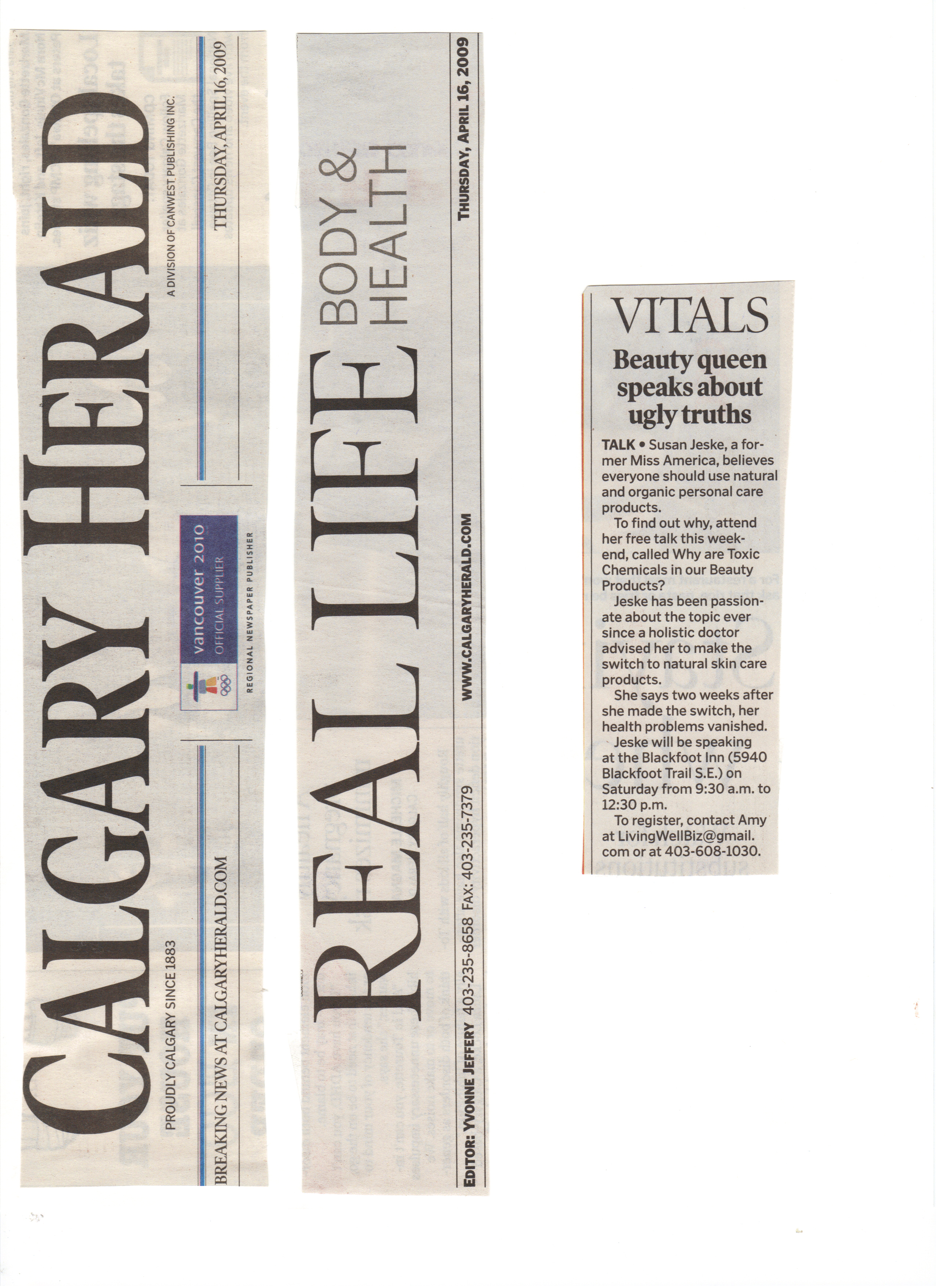 Calgary Herald - Front page of Real Life Body & Health Section